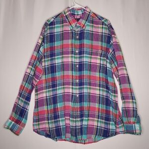 Ralph Lauren Linen Button Shirt Mens XL Plaid Collar Long Sleeve‎ Multicolor